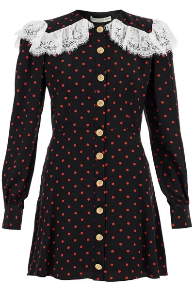 Alessandra Rich Polka Dot Print Silk Mini Dress In Black