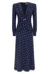 Alessandra Rich Dotted Dress With V-neck And Buttons In Blue