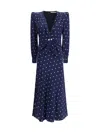 Alessandra Rich Dotted Dress With V-neck And Buttons In Blue