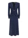 Alessandra Rich Dotted Dress With V-neck And Buttons In Blue