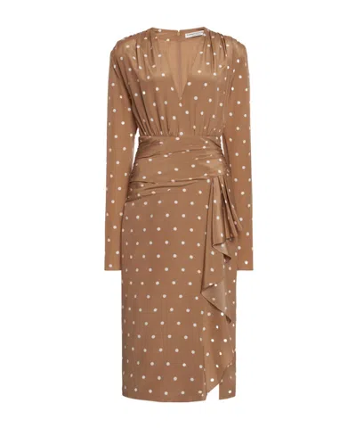 Alessandra Rich Polka Dot Dress With Volant In Brown