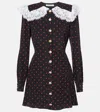 Alessandra Rich Lace-trimmed Polka-dot Silk-crepe Mini Dress In Black