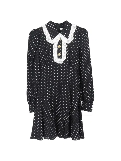 Pre-owned Alessandra Rich Polka-dot Long-sleeve Mini Dress In Black
