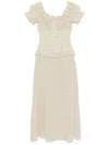 Alessandra Rich Womens Cream-black Bardot-neckline Polka-dot Silk Midi Dress In Nude