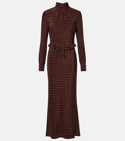 Alessandra Rich Polka-dot Midi Dress In Brown