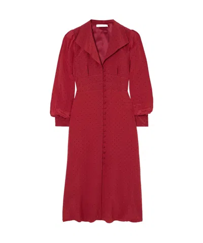 Alessandra Rich Polka Dot Midi Dress In Burgundy