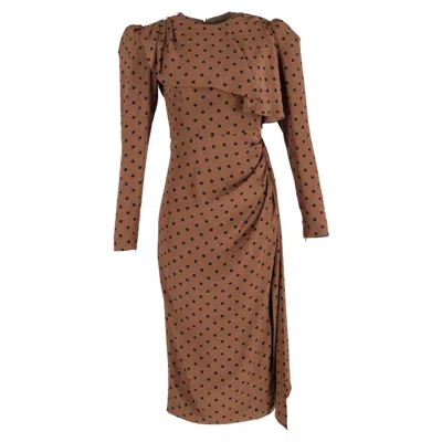 Alessandra Rich Polka Dot Midi Dress In Brown Silk