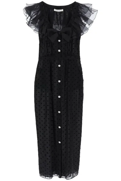 Alessandra Rich "polka Dot Midi Dress In Ge In Black