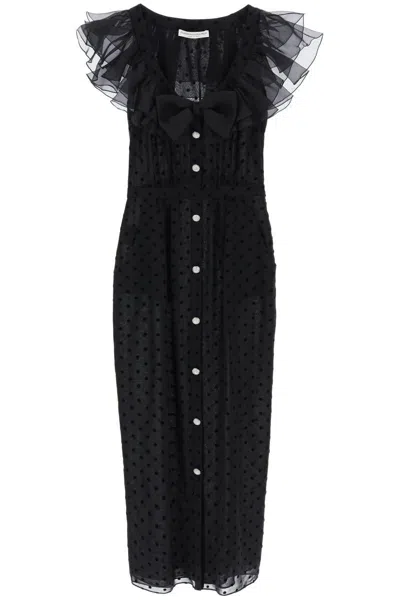 Alessandra Rich "polka Dot Midi Dress In Ge In 黑色的