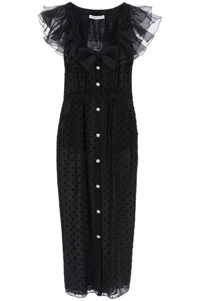 Alessandra Rich Abito Midi In Georgette A Pois In 黑色的