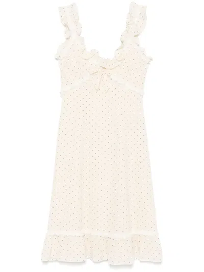 Alessandra Rich Polka-dot Midi Dress In Neutrals