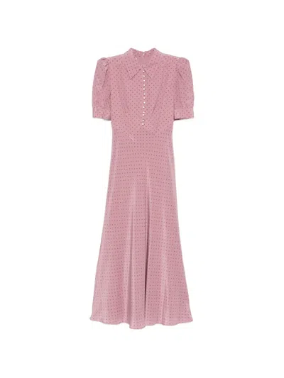 Alessandra Rich Polka-dot Midi Dress In Pink