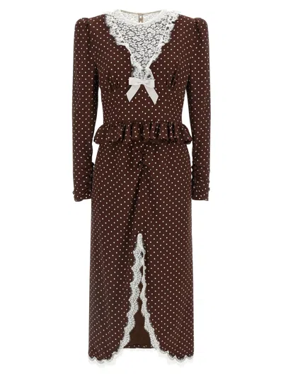 Alessandra Rich Polka Dot Midi Dresses Brown