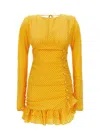 Alessandra Rich Polka-dot Ruffled Silk Minidress In Yellow