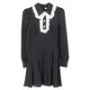 Alessandra Rich Polka Dot Mini Long Sleeve Dress In Black Silk In Black