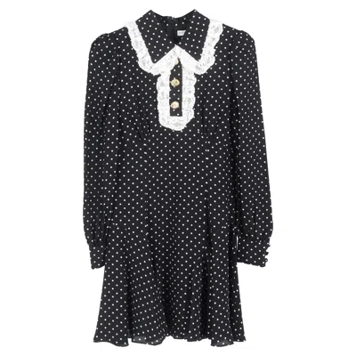 Alessandra Rich Polka Dot Mini Long Sleeve Dress In Black Silk