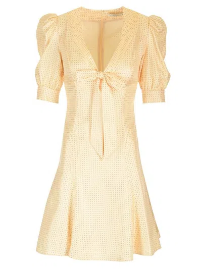 Alessandra Rich Polka Dot Print Silk Twill Mini Dress In Multi