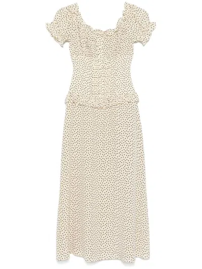 ALESSANDRA RICH POLKA-DOT OFF-SHOULDER MIDI DRESS