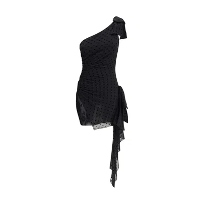 Alessandra Rich Polka-dot One-shoulder Dress In Black
