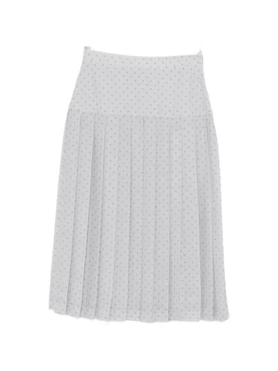 Alessandra Rich Polka-dot Pleated Midi Skirt In Gray