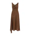 Alessandra Rich Silk Midi Dress With Draped Neckline In Brown