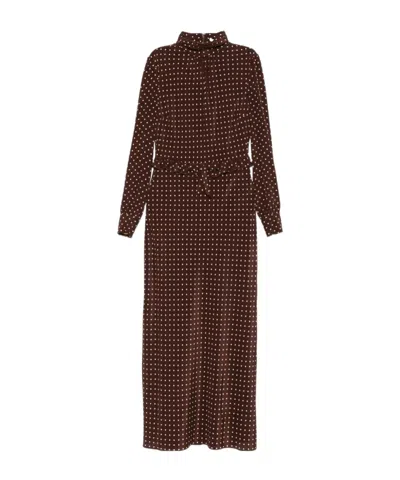 Alessandra Rich Polka Dot Print High-neck Midi Dress In Brown