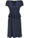 Alessandra Rich Bow-detailed Ruffled Polka-dot Silk Midi Dress In Blue