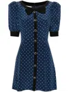Alessandra Rich Bow-detail Polka-dot Silk Minidress In Blue