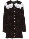 Alessandra Rich Lace-trimmed Polka-dot Silk-crepe Mini Dress In Black