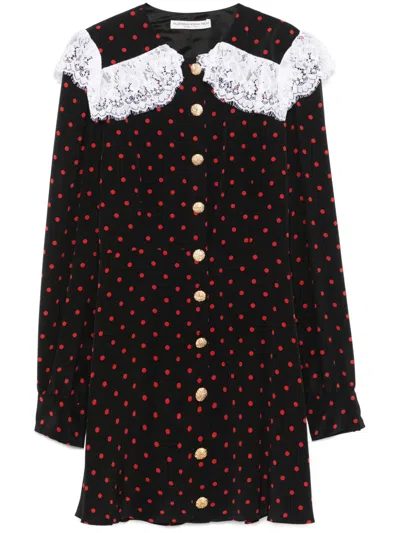 Alessandra Rich Polka Dot-print Silk Mini Dress In Black