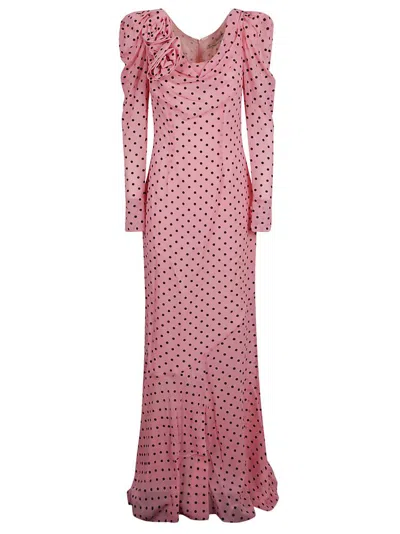 Alessandra Rich Polka Dot Printed Flared Midi Dress In Pink