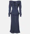 Alessandra Rich Ruffled Polka-dot Silk Crepe De Chine Midi Dress In Blue