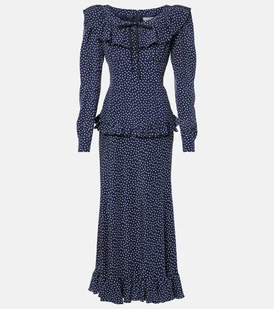 ALESSANDRA RICH POLKA-DOT PRINTED SILK MAXI DRESS