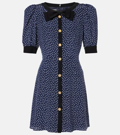 Alessandra Rich Polka-dot Printed Silk Minidress In Blue
