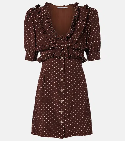 Alessandra Rich Polka-dot Ruffled Silk Minidress In Brown