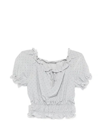 Alessandra Rich Polka-dot Ruffled Top In Gray