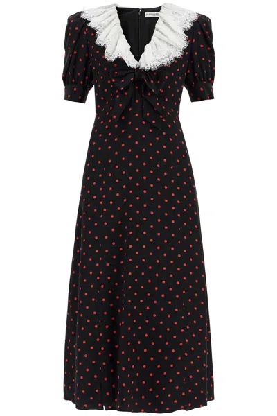 Alessandra Rich Polka-dot Lace-trimmed Silk Midi Dress In Black