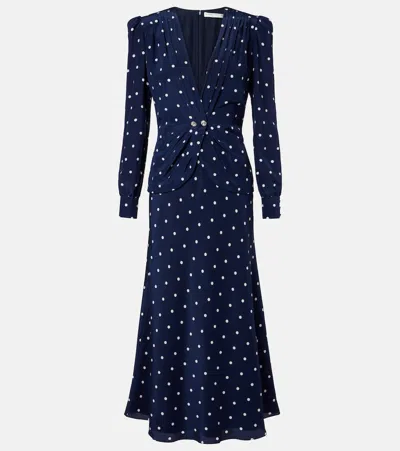 ALESSANDRA RICH POLKA-DOT SILK MIDI DRESS