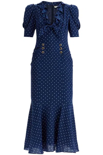 Alessandra Rich Polka Dot-print Midi Dress In Blue