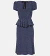 Alessandra Rich Bow-detailed Ruffled Polka-dot Silk Midi Dress In Blue