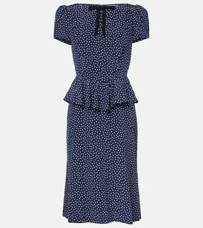 Alessandra Rich Bow-detailed Ruffled Polka-dot Silk Midi Dress In Navy
