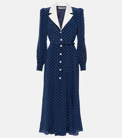 Alessandra Rich Polka Dot-print Midi Dress In Blue