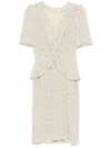 Alessandra Rich Twist-front Gathered Polka-dot Silk Midi Dress In Neutrals