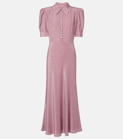 Alessandra Rich Polka-dot Silk Midi Dress In Pink