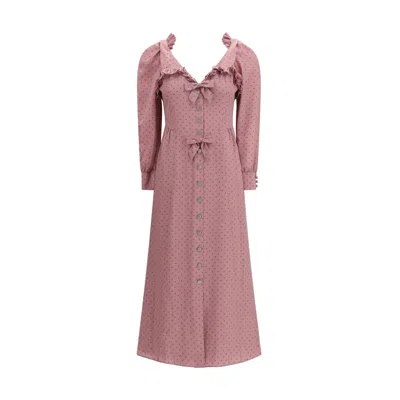 Alessandra Rich Polka Dot Silk Midi Dress In Pink