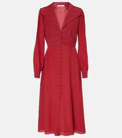 Alessandra Rich Polka-dot Silk Midi Dress In Red