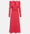 Alessandra Rich Polka Dot Midi Dress In Pink Silk In Strawberry-white