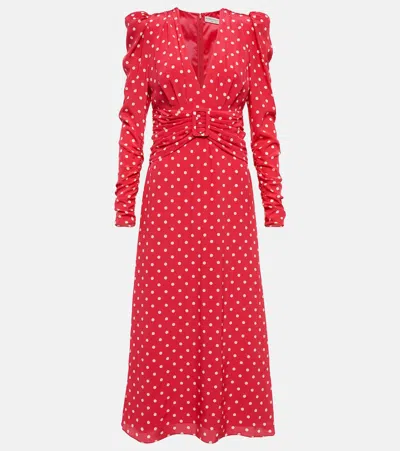 Alessandra Rich Polka Dot Midi Dress In Pink Silk In Fuchsia