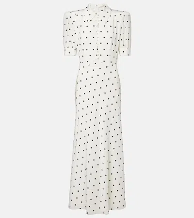 Alessandra Rich Polka-dot Silk Midi Dress In White