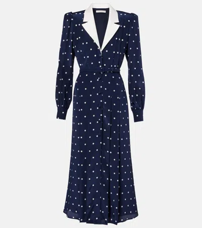 Alessandra Rich Polka-dot Silk Satin Shirt Dress In Blue